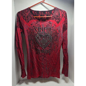 Women's Sinful Red & Black Long Sleeve Tee M